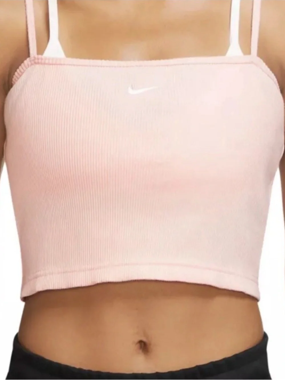 Nike Light Pink Ribbed Cropped Tank Top Embroidered Logo Size Medium